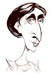 Virginia Woolf, englische Romanautorin, Sepia-Tinten-Karikatur